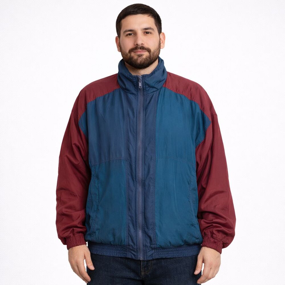 Vintage 90's Windbreaker Jacket Men's Large 90s Zip Up Silk Streetwear Y2K Coat